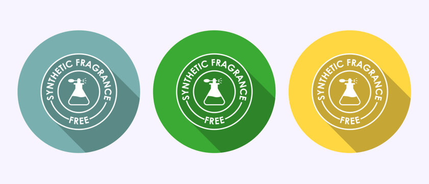 Perfume bottle spray icons for synthetic fragrance free product labeling designs