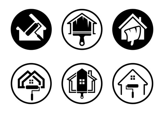 Monochromatic set of house painting and renovation icons with tools