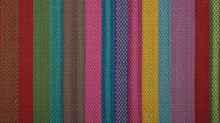 Close-up of Woven Colorful Striped Textile Fabric Texture Background