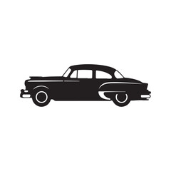 Vintage Classic Car Silhouette Black and White Vector Illustration