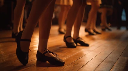 Acrylglasbilder Tanzschule Irish dance school students practicing hard shoes wooden floor St Patricks Day performance rehearsal cultural heritage young dancers preserving tradition choreography, ideal for Irish culture St  © forenna