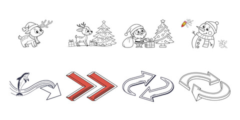 Christmas and arrows for coloring book pages reindeer Santa Claus snowman dolphin © CDMIZAN