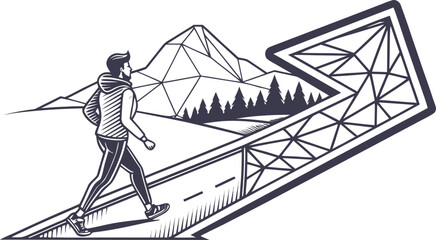 Man walking on road with geometric mountain landscape © Stock Design