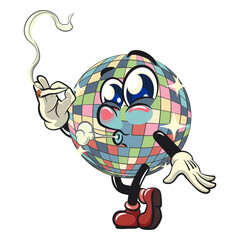 cute disco ball mascot character smoke calmly, isolated vector illustration, work of hand drawn © mickyRAWjecky