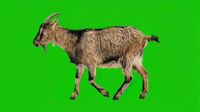 goat walking isolated on green screen for vfx projects
