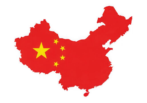 Map of china with the national flag of red and yellow stars superimposed