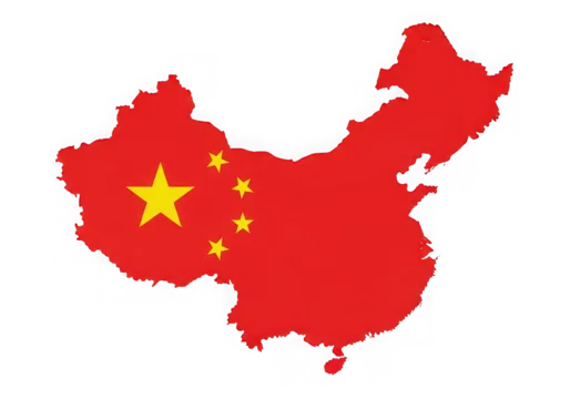 Map of china with the national flag of red and yellow stars superimposed