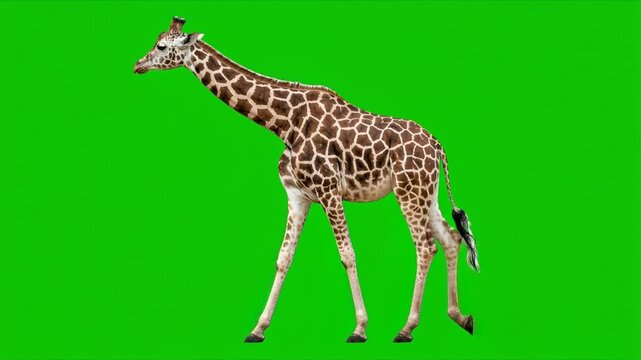 giraffe walking isolated on green screen for vfx projects