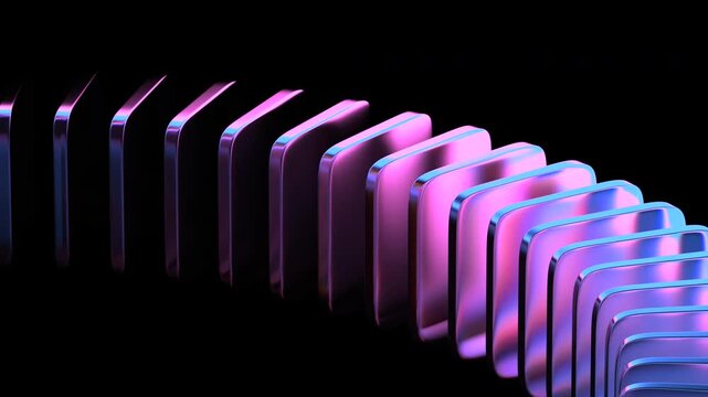Rotating colorful glass shapes on a black background, 4k looping video, abstract geometric animation, 3d render