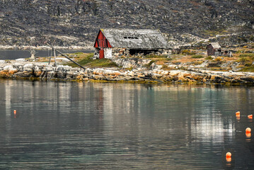Qeqertarsuaq, Disko Island, Greenland - Abandoned Coastal Barn on Disko Bay with Rugged Arctic Terrain, Greenland Landscape © SJ Falcetta Images