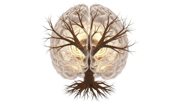 Brain tree symbolizing growth and connection isolated on transparent background
