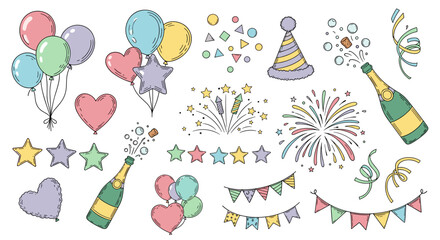 Vibrant Celebration Elements Collection: Festive Champagne Balloons and Party Decor