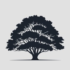 Fototapeta premium Silhouette of a large, mature oak tree with a full canopy, isolated on a plain background.
