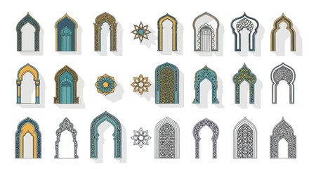 Collection of Decorative Islamic Arches and Floral Ornaments in Various Styles. © Abang