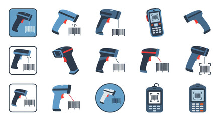 Vector illustration set of various handheld barcode scanners and QR code readers. © Abang