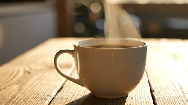 Steaming hot coffee in a mug.
