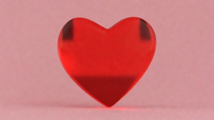 Fototapeta premium Translucent red heart rests on a soft pink surface