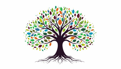 Vibrant tree with colorful leaves and roots grows in nature freely outdoors © dale