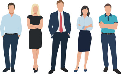 Obraz premium Professional business team standing in casual attire group of diverse office employees in flat vector style