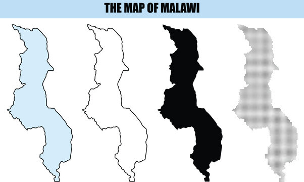 Malawi Map Outline Silhouette Dotted Various Styles Isolated White Background