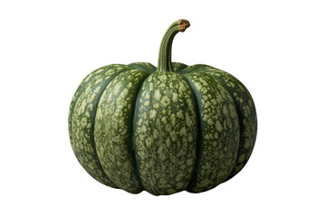 Green kabocha squash displaying speckled pattern, fresh vegetable for fall harvest and healthy eating with transparent background
