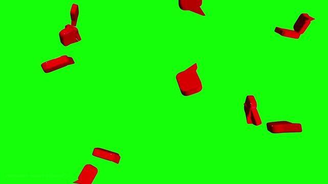 Falling Red Bubble Chat Animation on Vibrant Green Fragmented Canvas