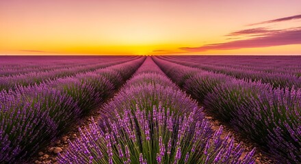Fototapeta premium Lavender field at sunset landscape view.