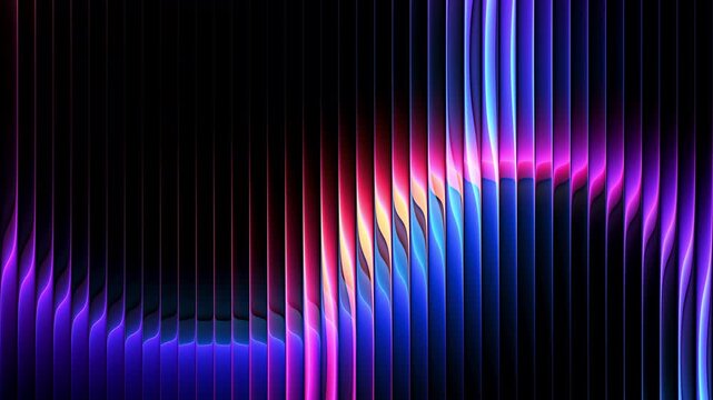 Colorful futuristic neon circles through textured glass. Luminous rings slowly rotating and distorted by ribbed glass for creative projects, digital screens and visual effects. Seamless loop. 4K video
