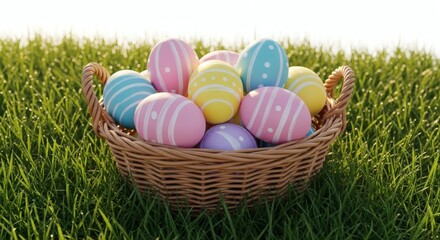 Fototapeta premium Easter Egg Hunt, Colorful Eggs, Outdoor Garden, Photo, Springtime, Bright Sunlight, Celebration of Joy