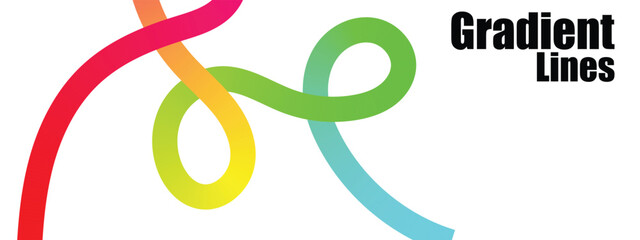 Obraz premium Abstract 3D Pattern with Squiggle Gradient Lines. Curve and Dynamic Rainbow Shapes on a White Background. Geometric Pattern with Squiggle Ribbons 