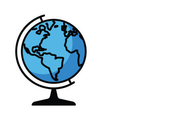 Simple desk globe illustration with bold outlines on white background.