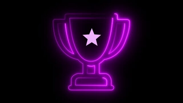 Glowing neon line Award cup icon isolated on black background. Winner trophy symbol. Championship or competition trophy. Sports achievement sign. Motion graphics of award cup concept