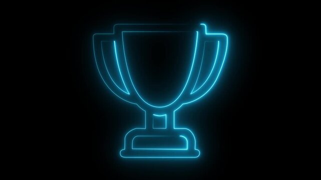 Glowing neon line Award cup icon isolated on black background. Winner trophy symbol. Championship or competition trophy. Sports achievement sign. Motion graphics of award cup concept
