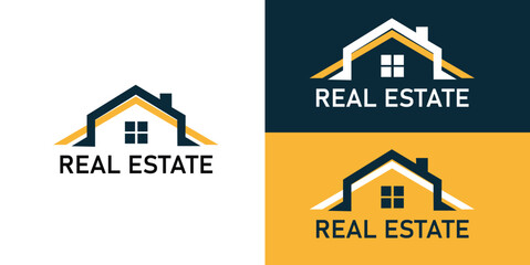 Modern Real Estate Roofline Logo Set Featuring Minimal House Silhouette Branding for Property Development Companies and Housing Agencies