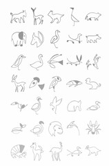 Pictures drawn with one line: people, animals, plants, figures, etc.	