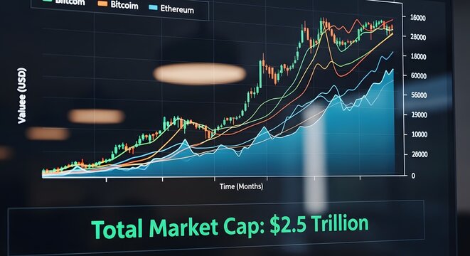 Cryptocurrency market capitalization graph showing 25 trillion
