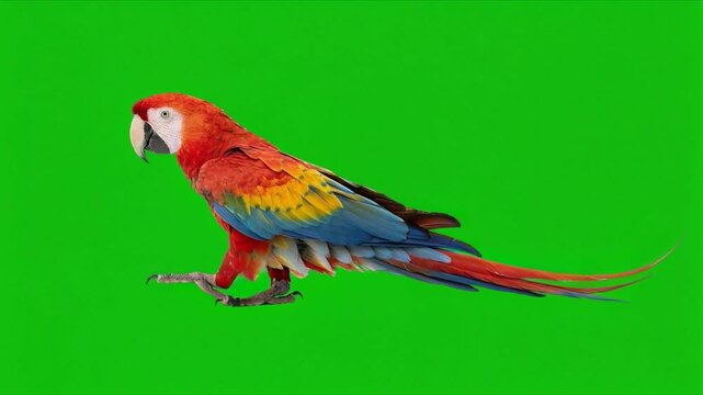 parrot bird walking isolated on green background