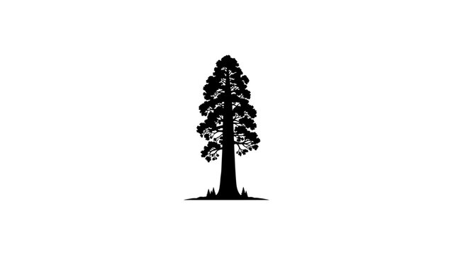 Majestic sequoia silhouette isolated on white background