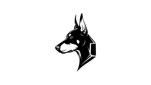 Black and white silhouette of a doberman head: bold canine profile
