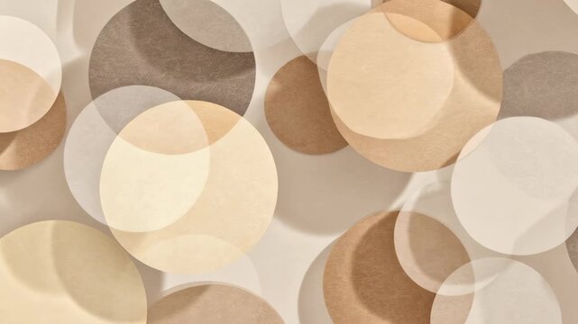 Abstract overlapping circles background in neutral beige and brown tones with soft shadows