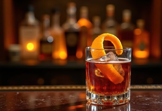 Classic Old Fashioned Cocktail Orange Peel Wisdom Speakeasy Elegance Rich Amaretto Maceration Luxury Bourbon