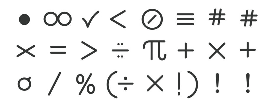 Collection of Mathematical Symbols and Basic Arithmetic Signs in Black Outline mathematics