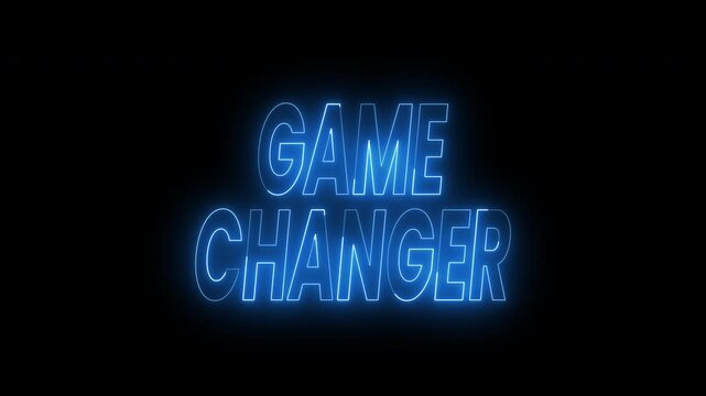 Game changer text animation in blue neon color. 4k animated typography for impactful business presentations, social media posts, or opener videos innovation.