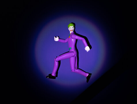 Kazakhstan, Almaty, March 10, 2026: A figurine of the Joker in a purple suit