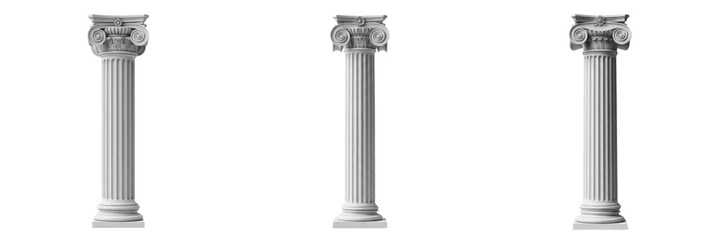 Obraz premium Set of white marble greek ionic columns and ancient roman pillars transparent background png