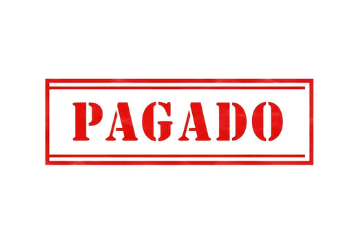 Red rectangular badge displaying the word 'pagado' in bold white letters
