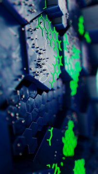 Futuristic Hexagonal Landscape with Neon Green Details