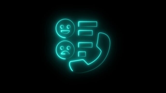 Neon phone with contrasting smiley and sad faces chatting on black background for customer service or support concepts