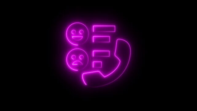 Neon phone with contrasting smiley and sad faces chatting on black background for customer service or support concepts