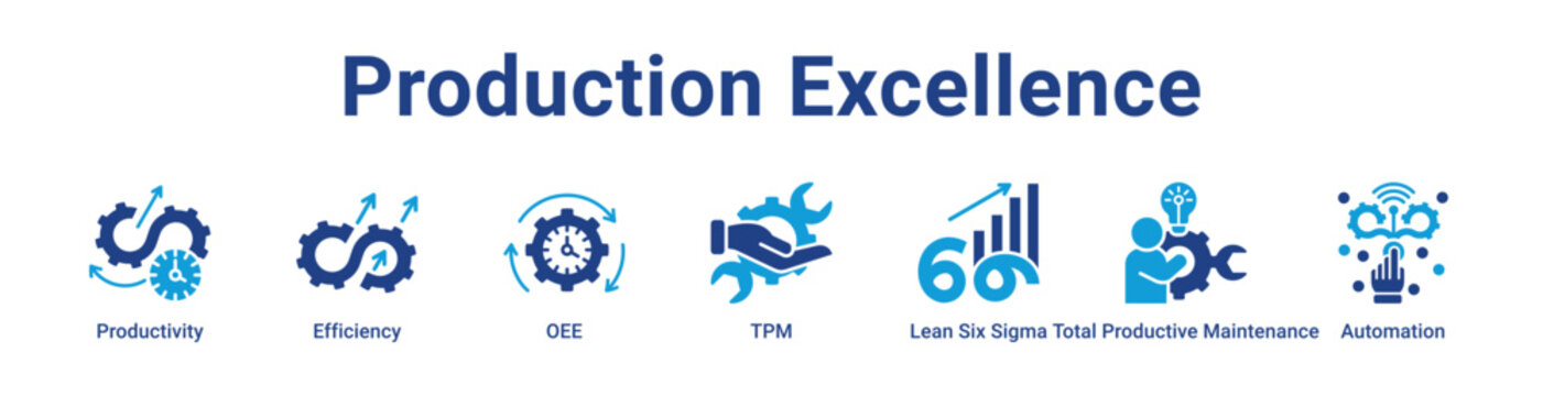 Production Excellence Icon Banner blue color